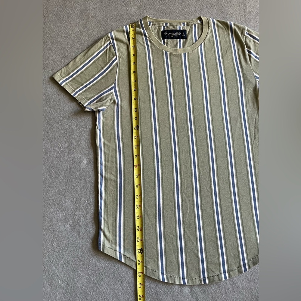 Abercrombie & Fitch Soft AF Tee Men’s Small Green Striped 100% Cotton Shirt - Picture 4 of 6